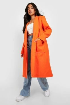 Cheap ⌛ Petite Oversized Wool Look ???? Coat Orange ????