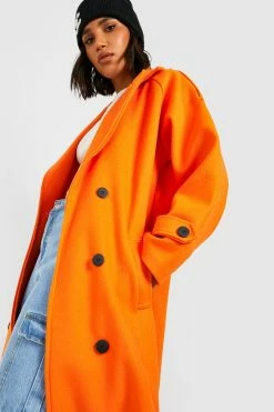 Buy ???? Premium Double Breasted Wool Look Trench ???? Coat Orange ????