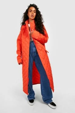 Discount ???? Quilted Longline Puffer Jacket Orange ????