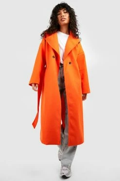 Best deal ???? Super Oversized Textured Belted Wool ???? Coat Orange ✨