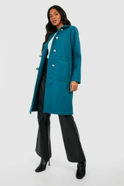 Budget ⭐ Wool Look Button Detail Pea ???? Coat Petrol ????