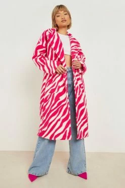 Budget ???? Animal Print Oversized Wool Look ???? Coat Pink ✔️