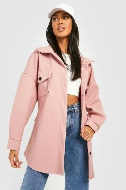 Buy ???? Belted Detail Wool Look Shacket Pink ????