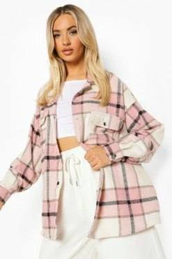 Buy ???? Check Oversized Shacket Pink ????