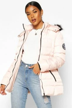 Discount ???? Faux Fur Hooded Belted Parka ???? Coat Pink ????
