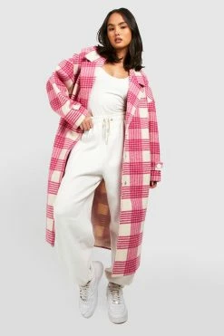Top 10 ???? Oversized Check Wool Look ???? Coat Pink ✔️