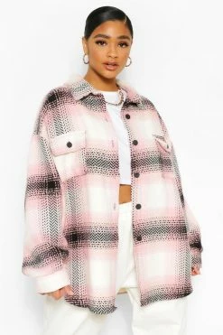 Hot Sale ???? Plus Check Oversized Boyfriend Shacket Pink ????