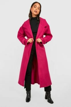 Wholesale ???? Petite Wool Look Longline Belted Trench ???? Coat Purple ????