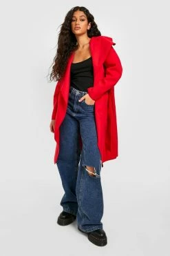 Hot Sale ⌛ Belted Shawl Collar ???? Coat Red ????