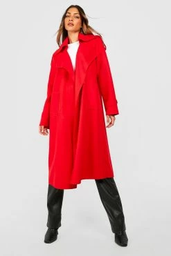 Hot Sale ???? Belted Waterfall Wool Look Trench Red ????