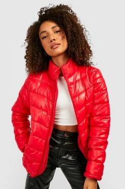 Outlet ???? Tall Crop Funnel Neck Puffer Jacket Red ????