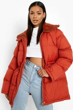 New ⭐ Faux Fur Trim Puffer Jacket Rust ????