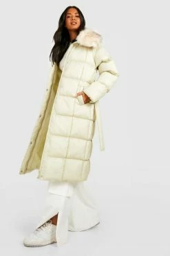 Wholesale ???? Faux Fur Collar Longline Puffer Sage ????