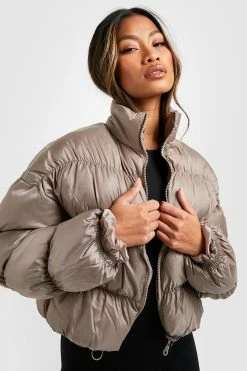 Best Sale ???? Funnel Neck Quilted Puffer Jacket Silver ????