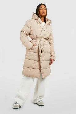 Best reviews of ???? Belted Longline Puffer Jacket Stone ????
