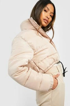 Budget ???? Crop Puffer Jacket Stone ????