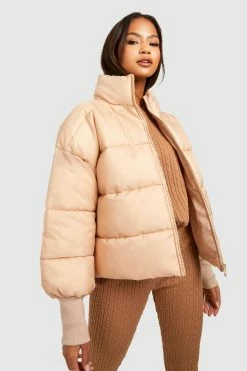Best reviews of ???? Cuff Detail Puffer Jacket Stone ????