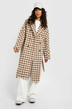 Outlet ???? Dogtooth Belted Wool Look ???? Coat Stone ????