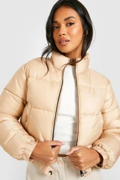 Budget ???? Funnel Neck Crop Puffer Jacket Stone ????