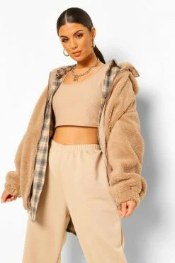 Coupon ???? Hooded Oversized Teddy Jacket Stone ????