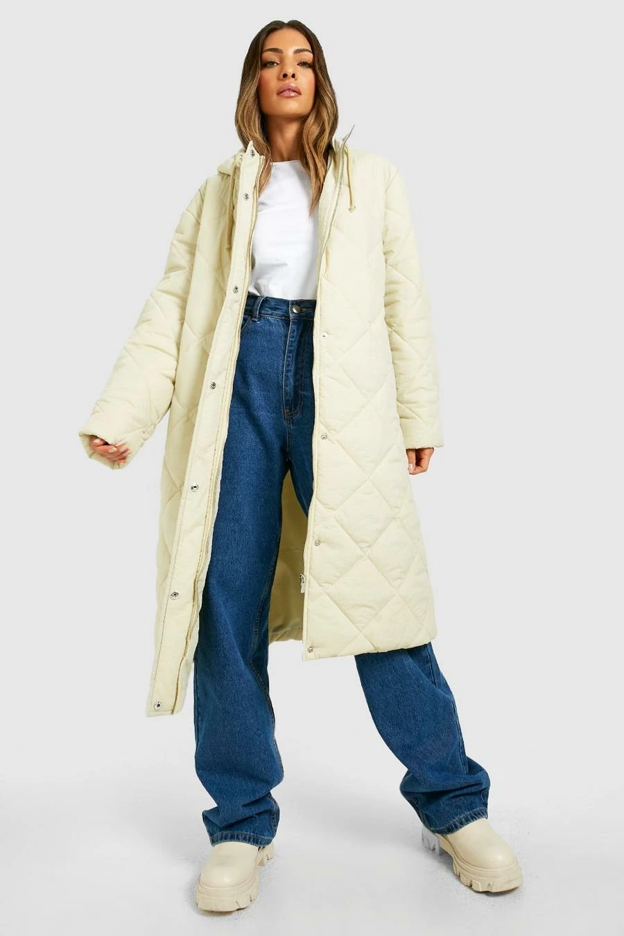 Promo ???? Longline Diamond Quilted Puffer ???? Coat Stone ???? 1 Promo ???? Longline Diamond Quilted Puffer ???? Coat Stone ????