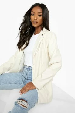 Hot Sale ???? Petite Pu Pocket Detail Blazer Stone ????