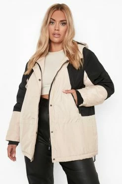 Budget ✔️ Plus Arm Detail Hooded Parka ???? Coat Stone ????