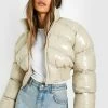 New ???? Quilted Crop Puffer Jacket Stone ????
