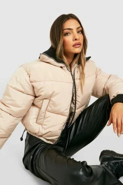 Promo ???? Rib Collar Detail Puffer Jacket Stone ????