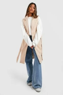 Best Pirce ✔️ Sleeveless Belted Wool Look ???? Coat Stone ????