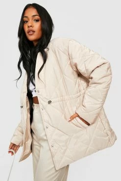Promo ✔️ Tall Cinched Waist Detail Puffer Jacket Stone ????