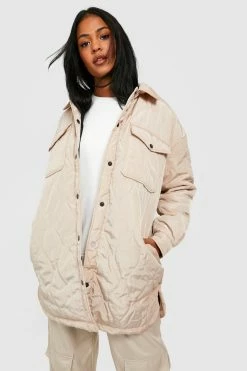 Outlet ???? Tall Collared Quilted Puffer Jacket Stone ????