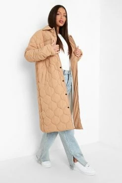 Promo ???? Tall Diamond Quilted Longline Padded Jacket Stone ????