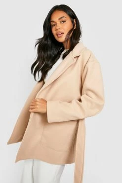 Buy ???? Wool Look Belted ???? Coat Stone ✔️
