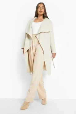 Best deal ???? Wool Look Waterfall Belted ???? Coat Stone ????