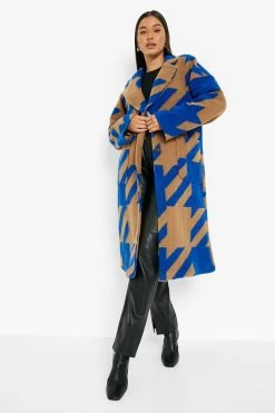 Cheap ???? Oversized ???? Dogtooth Wool Look ???? Coat Tan ????