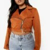 Deals ???? Plus Belted Suedette Crop Moto Jacket Tan ????