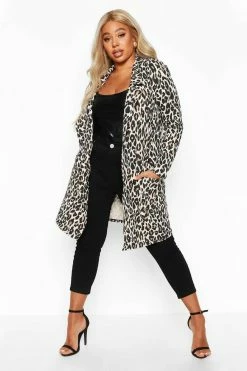 Cheap ???? Plus Leopard Print Duster ???? Coat Tan ????
