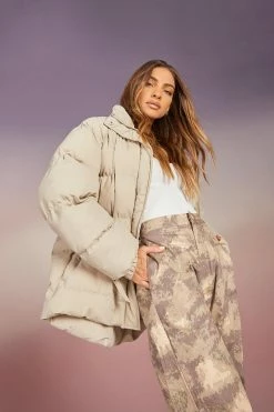 New ???? Belt Detail Puffer Jacket Taupe ????
