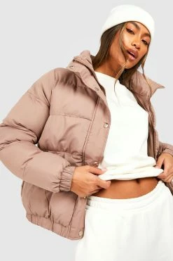 Top 10 ???? Funnel Neck Puffer Jacket Taupe ????