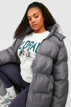 Hot Sale ???? Plus Longline Hooded Puffer Jacket Teal ⭐