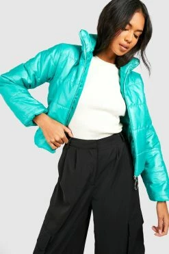 Outlet ✨ Funnel Neck Puffer Jacket Turquoise ????